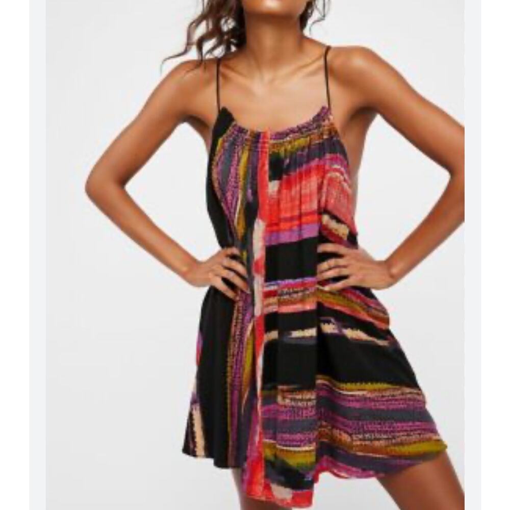 Free People Black Multi-Color Striped Mini Dress